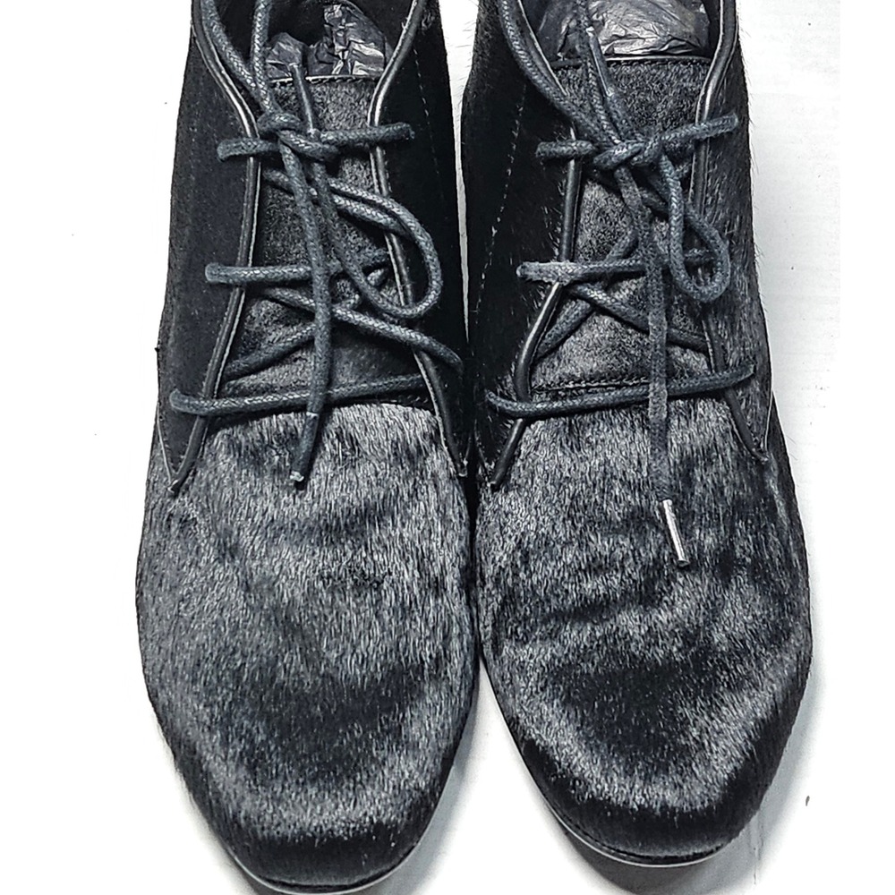 LOGO Lori Goldstein Adrienne Black Pony Hair Lace Up Ankle Boots Women's 6.5M